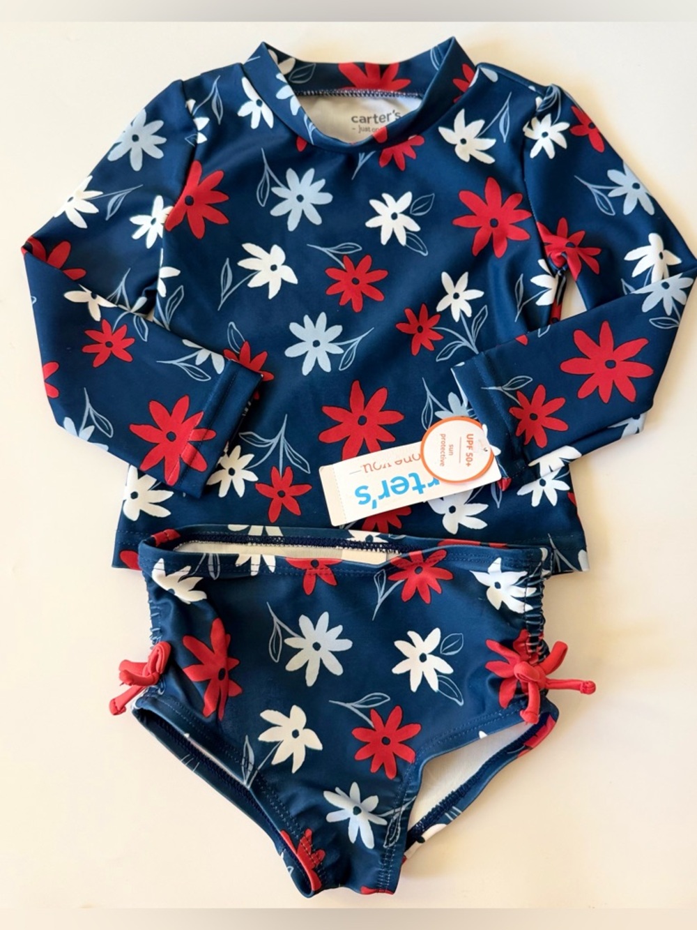 Carters Floral Baby Swimsuit 12M Rash Guard Set UPF 50 Long Sleeve Summer